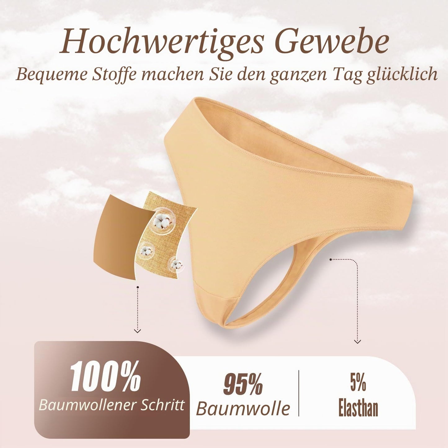BeReady String Tanga Damen Baumwolle Sexy Unterwäsche Frauen Set Unterhosen Damen Slips Mehrpack Atmungsaktiv Thong Bikini Pantys 6 Pack