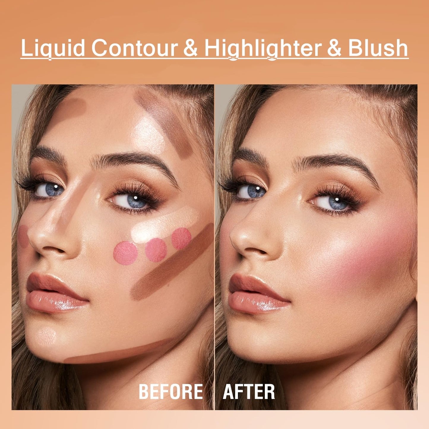 HOPHAT 3 Pack Liquid Contour & Highlighter & Blush Makeup Set Long Lasting Natural Weightless Buildable Contouring Bronzer Liquid Blush Stick Beauty Wand Liquid Highlighter Makeup