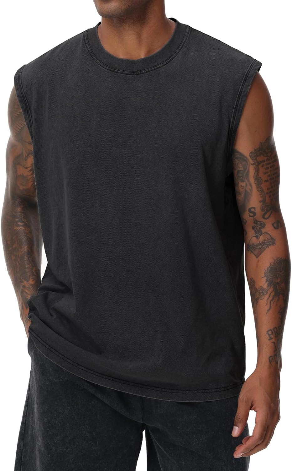 Herren Kurzarm Sommer Ärmelloses Shirt, Männer Fitness ärmellos Weste, Washed Sleeveless t-Shirt, Workout, Fitnessstudio, Baumwolle