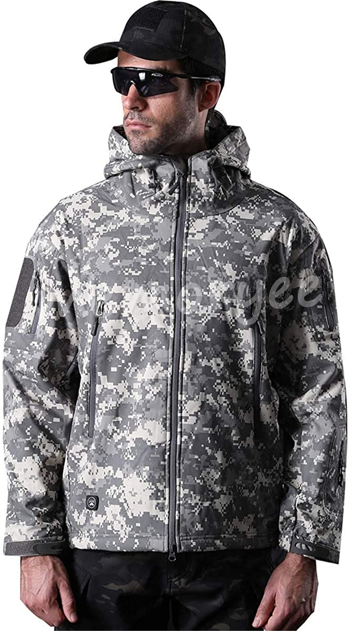 Memoryee Men's Waterproof Softshell Jackets, Warm Military Outdoor Tactical Hoodies, Camouflage Coat