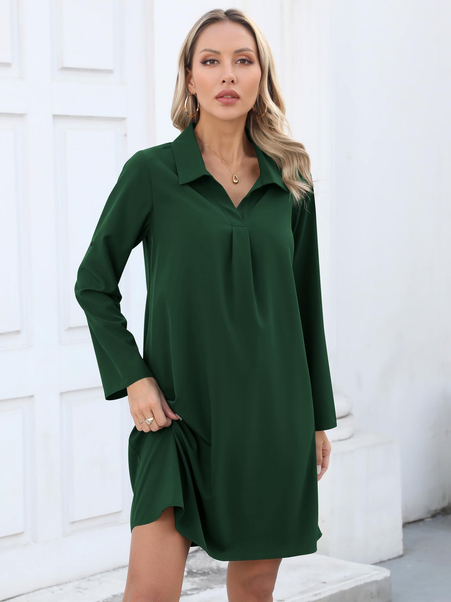 Missufe Damen Freizeit Blusenkleid Tunika Hemdkleid 3/4 Ärmel Locker Shirt Kurzes Kleid