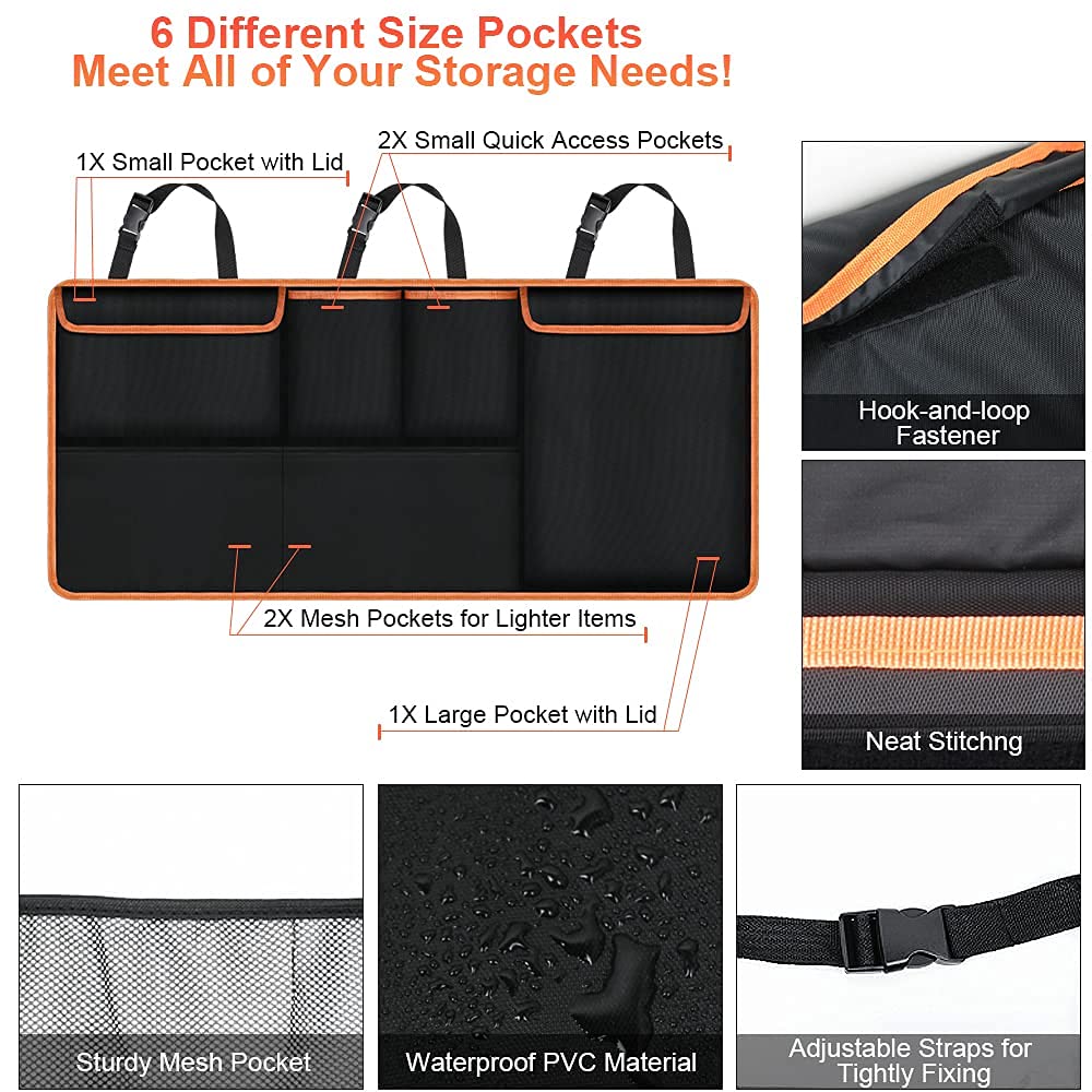 URAQT Car Boot Organiser Car Storage Bag Car Boot Bag Waterproof Bags for Car with Strong Elastic Magic Wand Structure for SUV Black