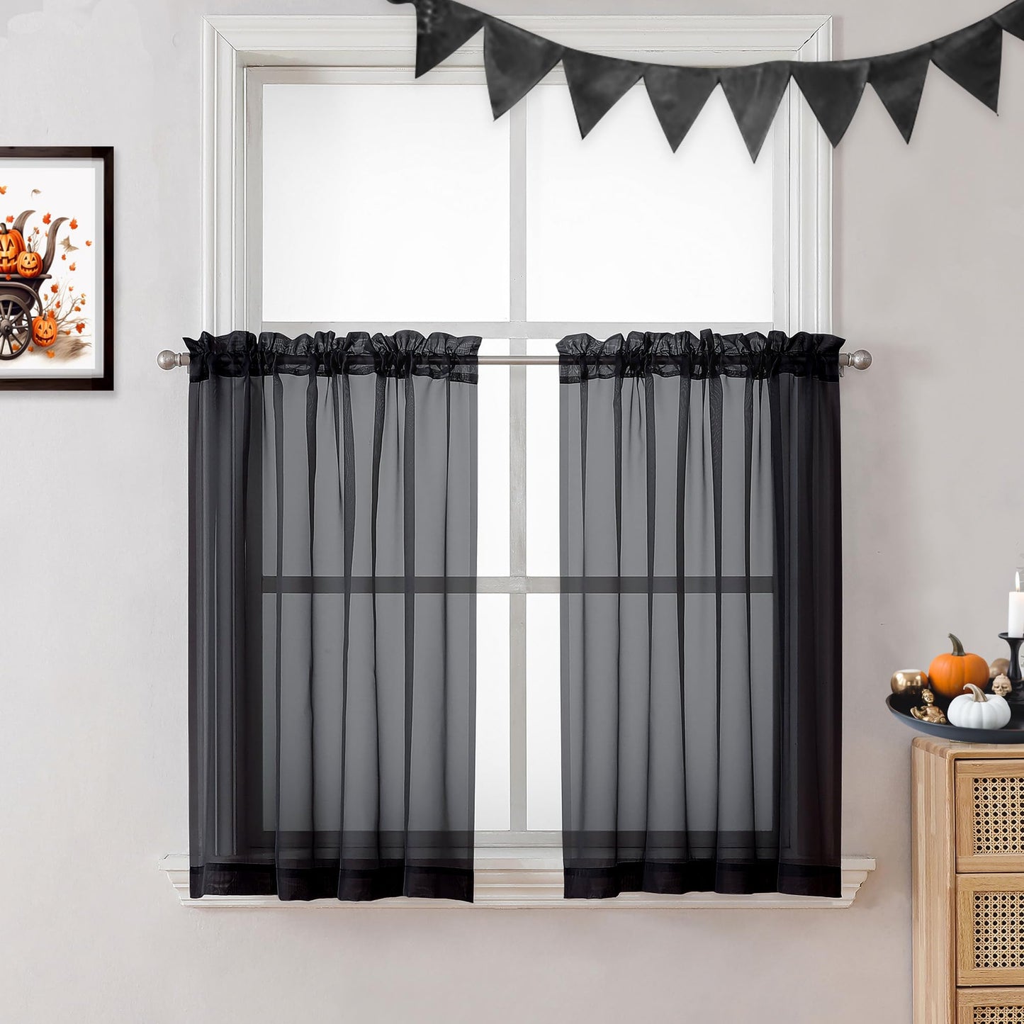 OVZME Extra Lange, durchsichtige Vorhänge, 241,3 cm Länge für französische Tür, Stangentasche, Voile, Fensterbehandlung für Wohnzimmer, Marineblau, 2 Paneele à 42 x 95 l