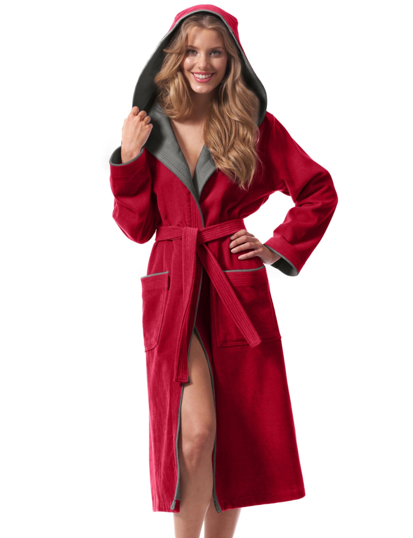 Morgenstern Bademantel Damen 100% Baumwolle mit Kapuze Frottee-Velours OEKO-TEX Leonie