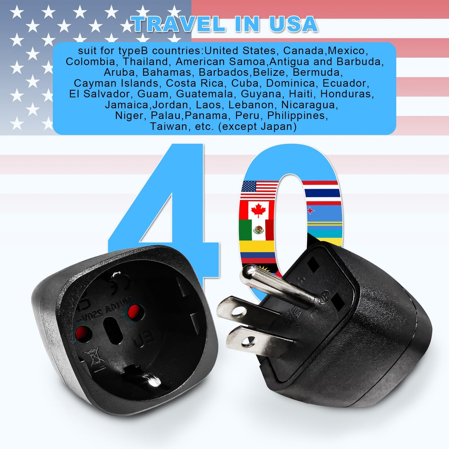 Reiseadapter USA 2Stück，USA Adapter Steckdose Deutschland Plug ，Adapter USA Deutschland Stecker für EU zu Amerika/Kanada/Mexiko/Thailand usw,Typ B Reisestecker Stromadapter,Weiß