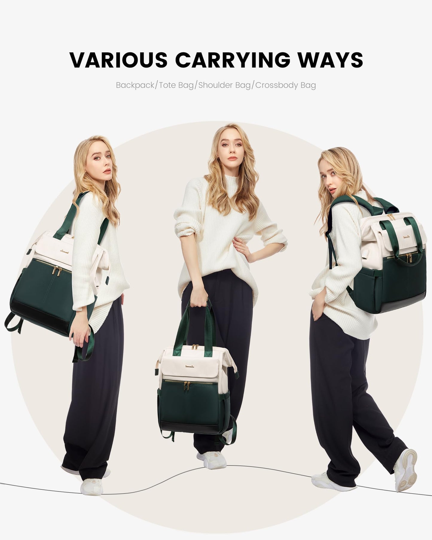 LOVEVOOK Rucksack Damen, Laptop Schulrucksack Wasserdicht, Schultasche Teenager Backpack Women Elegant Tagesrucksäcke Handtasche 2 in 1, 15,6 Zoll Arbeitstasche Lehrertasche Reiserucksack für Uni Büro