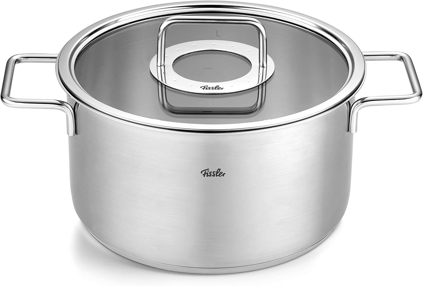 Fissler Pure Collection / Edelstahl-Kochtopfset, 5-teilig, Töpfe mit Glas-Deckel (3 Kochtöpfe,1 Bratentopf 1 Stielkasserolle) - Induktion, Silber