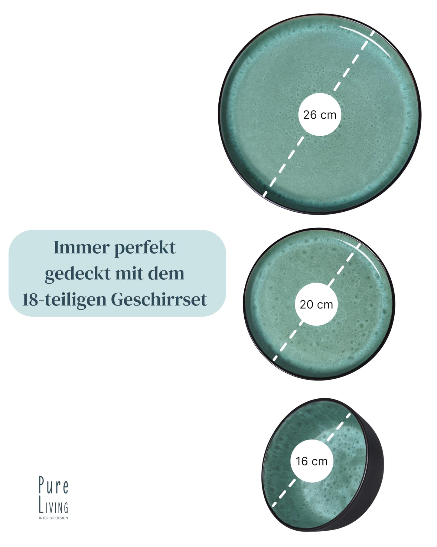 Steingut Frühstücksteller 6 Pers. Ibiza Hochwertiges Mediterranes TEST SEHR GUT Dessertteller Set - Kuchenteller spülmaschinen- und kratzfest - Kleine Teller, Salatteller Pure Living in Petrol
