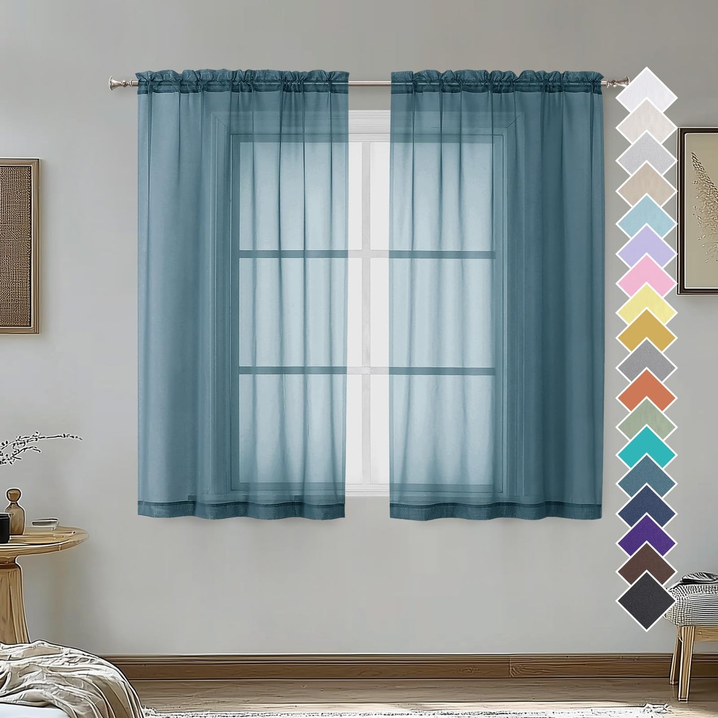 OVZME Extra Lange, durchsichtige Vorhänge, 241,3 cm Länge für französische Tür, Stangentasche, Voile, Fensterbehandlung für Wohnzimmer, Marineblau, 2 Paneele à 42 x 95 l
