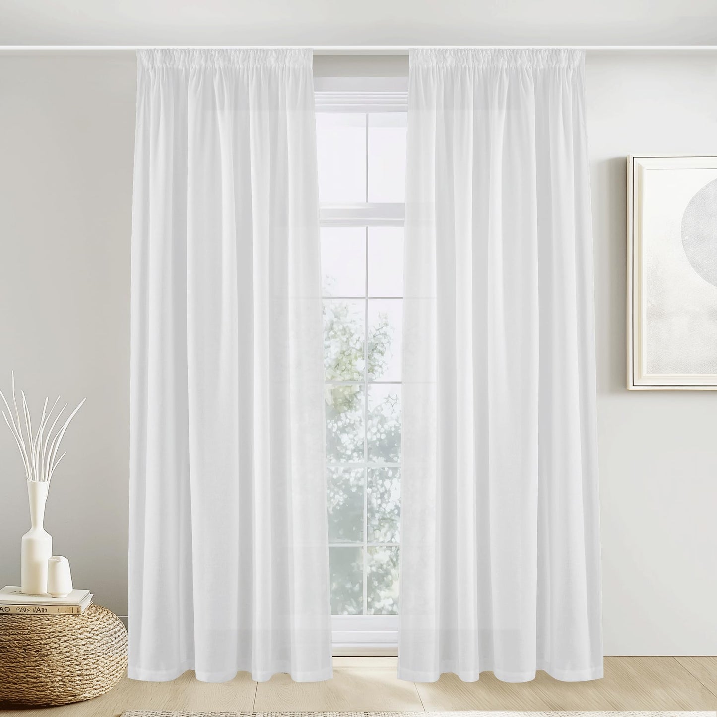 PONY DANCE Leinenvorhang Kräuselband Wohnzimmer Vorhänge Boho 2er Set H 245 x B 140 cm Leinen Gardinen für Schienensystem Leinenoptik Vorhänge Halbtransparent Linen Curtains Living Room, Beige