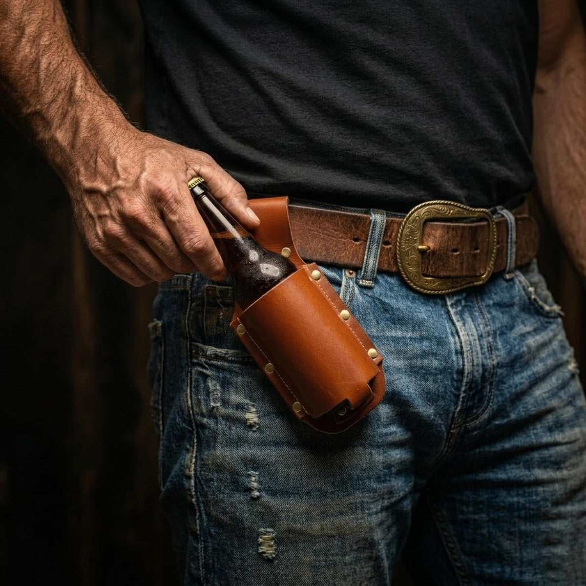 Leder Biergürtel Bierhalter Bierholster,Lustige Bier Geschenke für Männer Bruder Herren Geburtstag Vatertag Weihnachten Biertrinker/Liebhaber.Cowboy Kostüm Herren Bierzubehör Männergeschenke