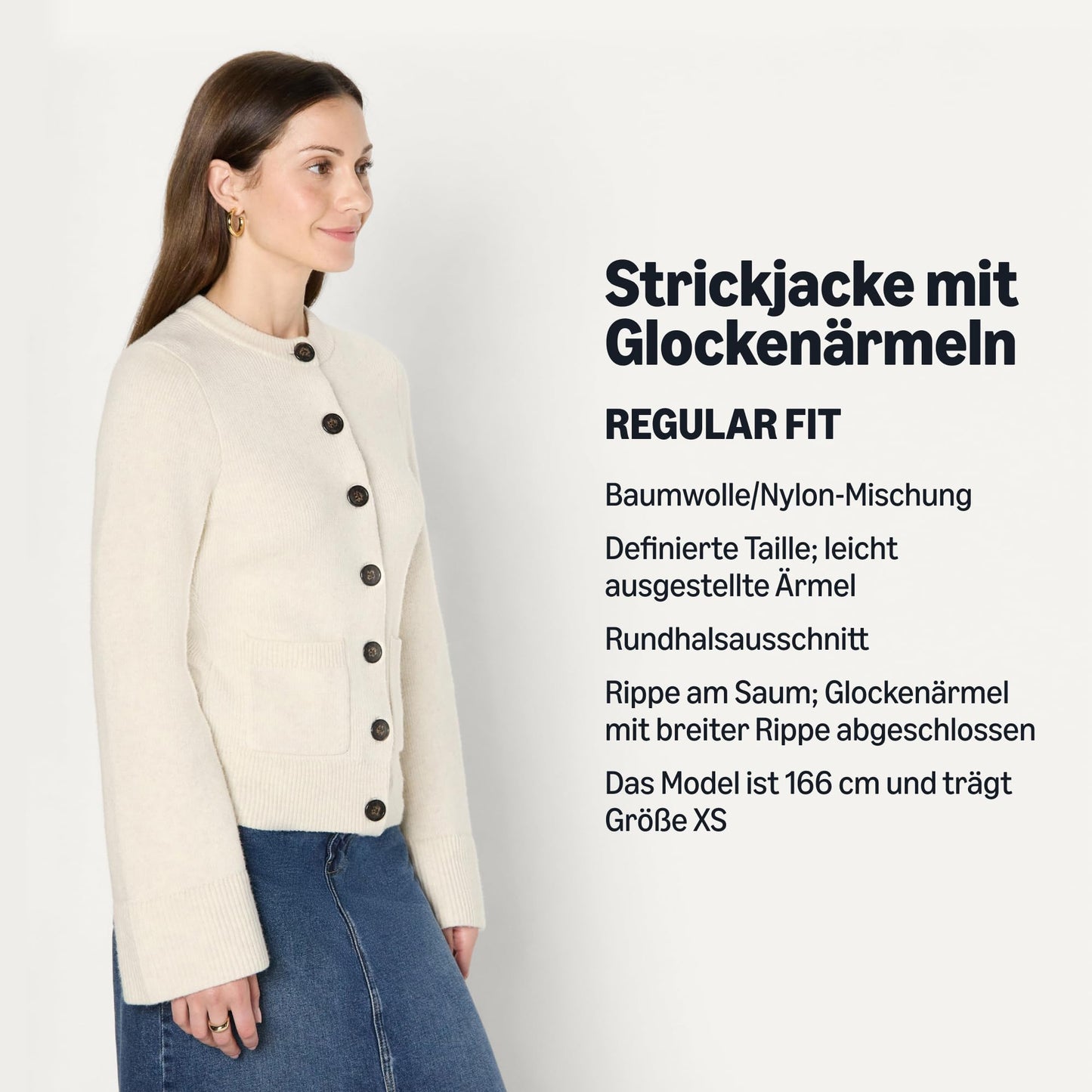 Amazon Essentials Damen Langärmelige Regular-Fit-Strickjacke mit Glockenärmeln und tailliertem Schnitt