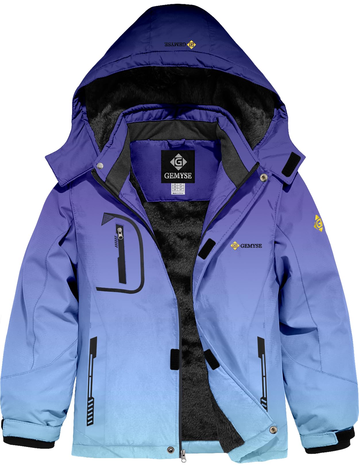 Gemyse Boys' Waterproof Ski Jacket, Windproof Fleece Jacket, Outdoor Winter Jacket, Rain Jacket with Hood