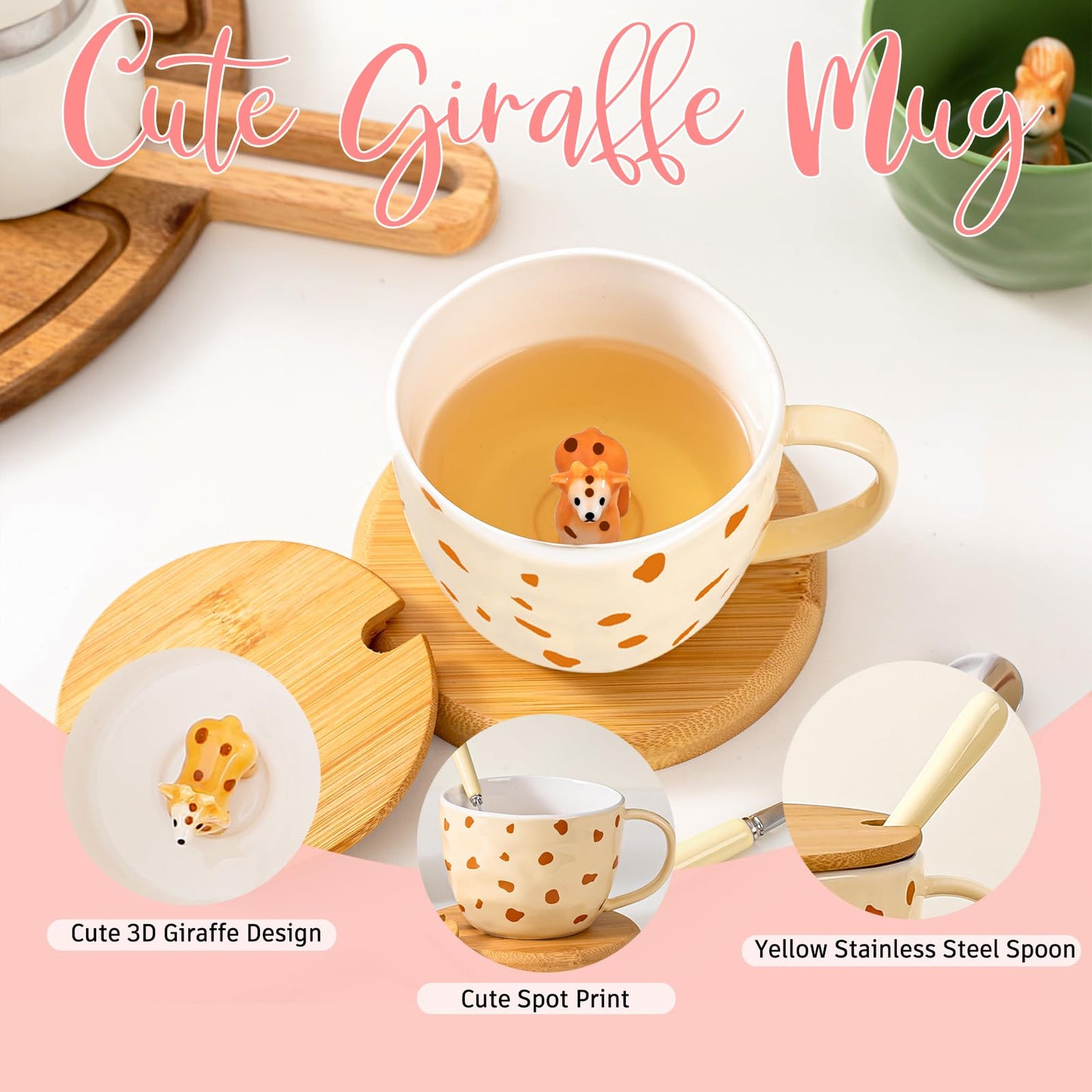 BigNoseDeer Süße Sachen Keramik Katze Kaffeetasse Teetasse Deckel Löffel Lustige Tassen Geschenke für Frauen Kaffeebecher 3D Tasse Personalisiert Cappuccino Tasse Beste Freundin Weihnachten Geschenk