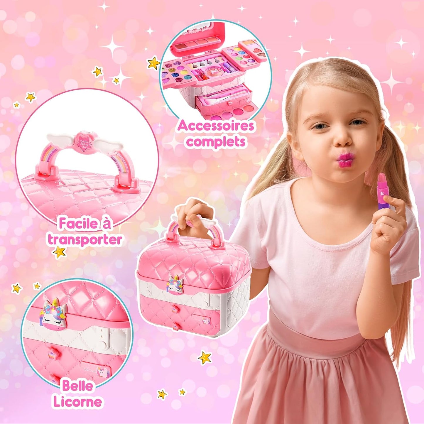 Hapikids Kinderschminke Geschenke Mädchen 3-10 Jahre,Schminke Kinder Spielzeug ab 3 -8 Jahre Kinderschminke Set Geburtstagsgeschenk für Mädchen Schminkkoffer Geschenke