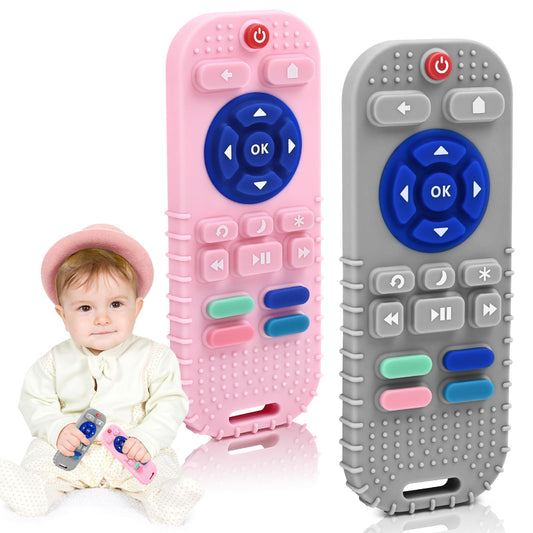 Zahnen Beißringe Spielzeug für Babys 0-6-12 Monate Geschenke, Fernbedienung Baby Zahnungshilfe für 3 6 9 Monate Kleinkind Autismus, Lebensmittelqualität Silikon Badespielzeug, Schwarz
