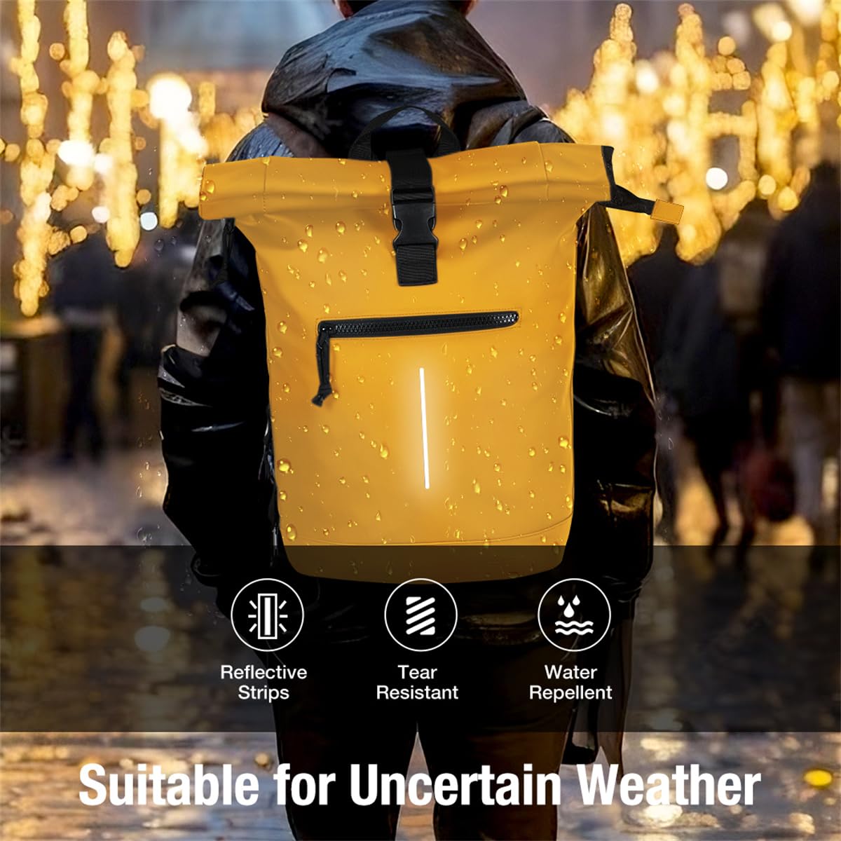 Lekeinchi Rolltop Rucksack Wasserdicht für Damen & Herren, Großer Laptop Rucksack mit Computerfach für 17 Zoll Laptop, Elegant Reiserucksack Daypack für Reisen, Radfahren, Uni Schule, Arbeit-Blau