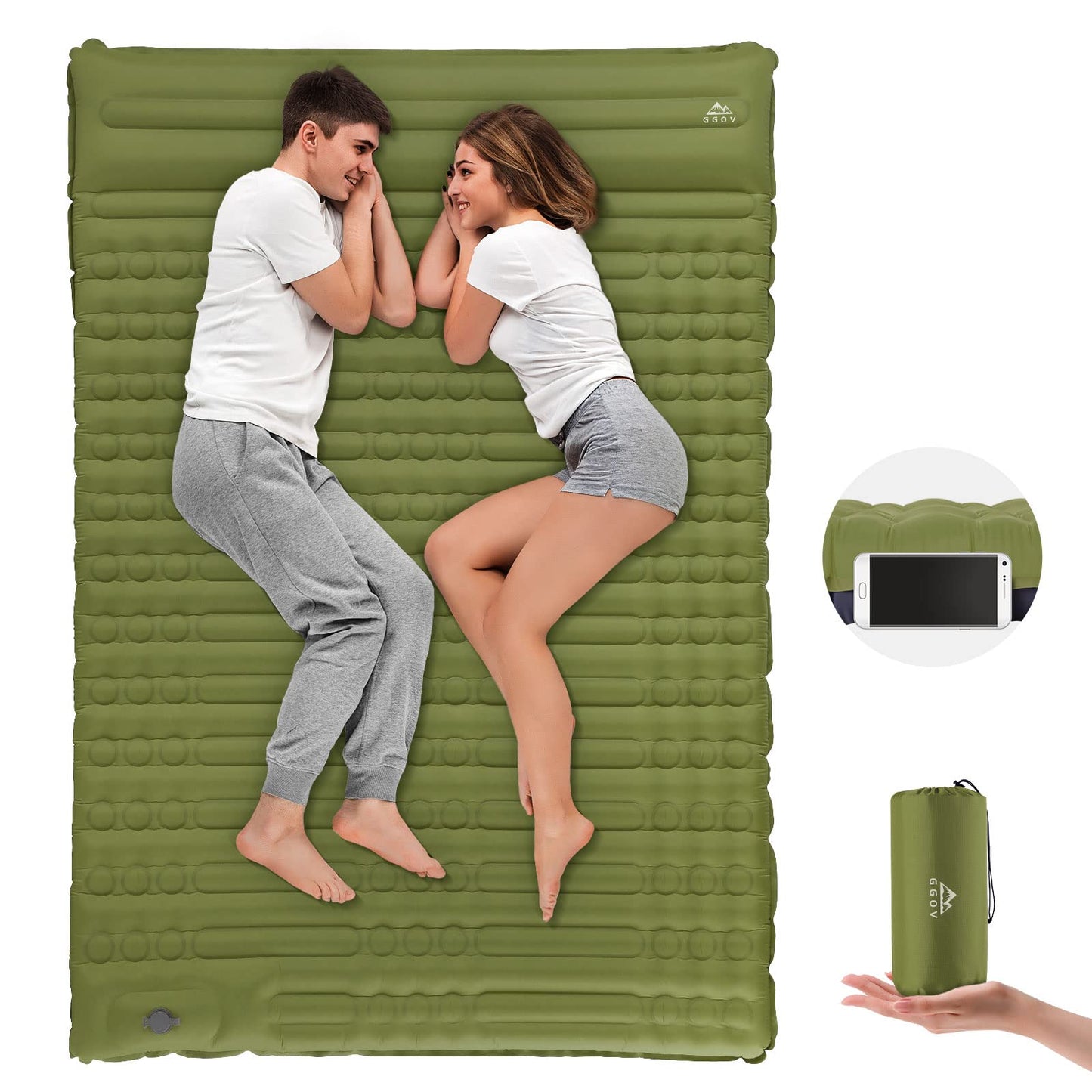 GGOV Isomatte Selbstaufblasend für Camping, 12 cm Höhe Bequeme Selbstaufblasende luftmatratze für Wandern, Ultraleicht Wasserdicht Luftmatratze Outdoor, mit Fußpresse Pumpe, Tragbar Kleines Packmass