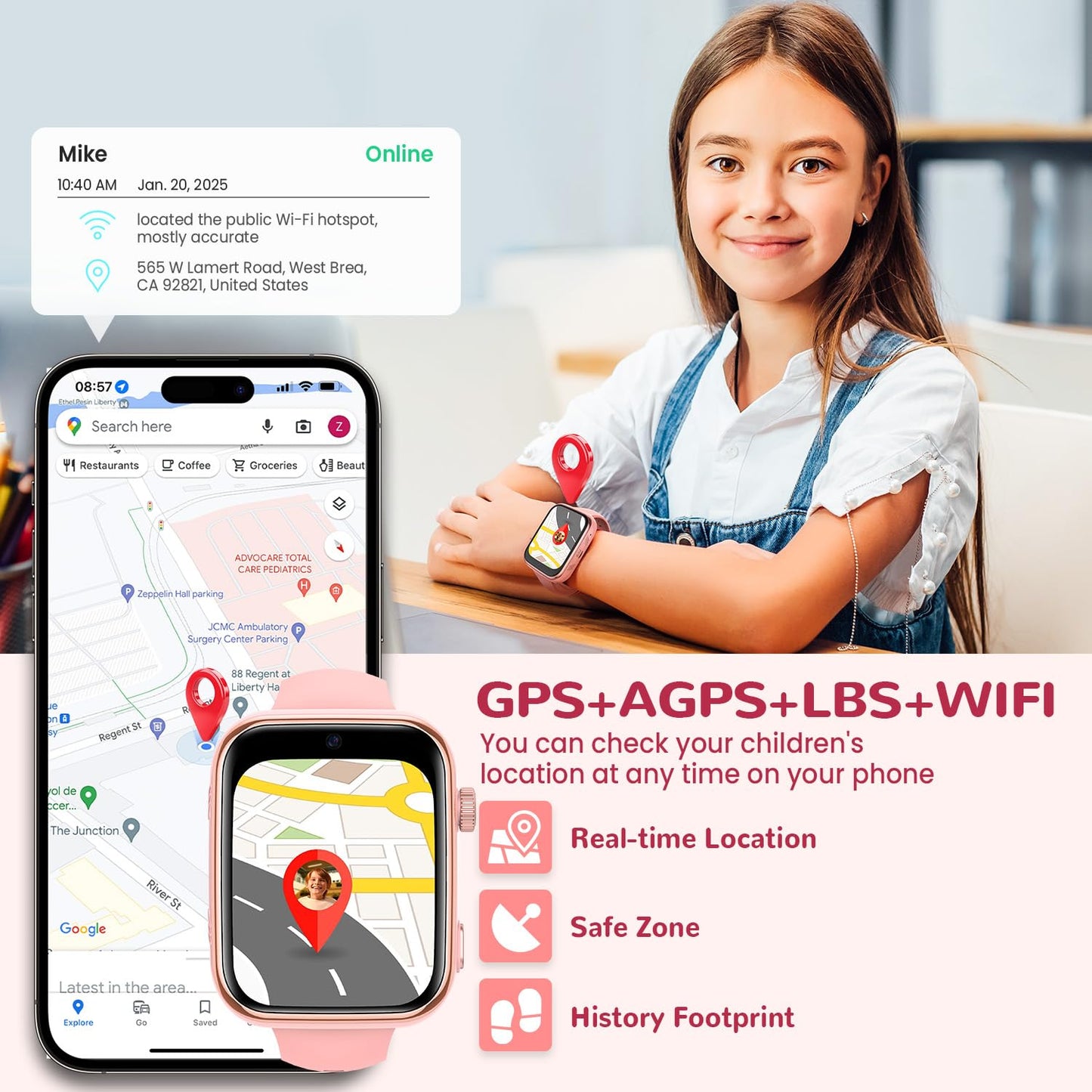 4G Children's Smartwatch with Video Call and Phone, IP68 Waterproof Children's Watch Voice Chat, WhatsApp, WiFi, GPS, SOS, SMS, School Mode, Pedometer, Sleep Alarm Clock, Children's Watch for Girls