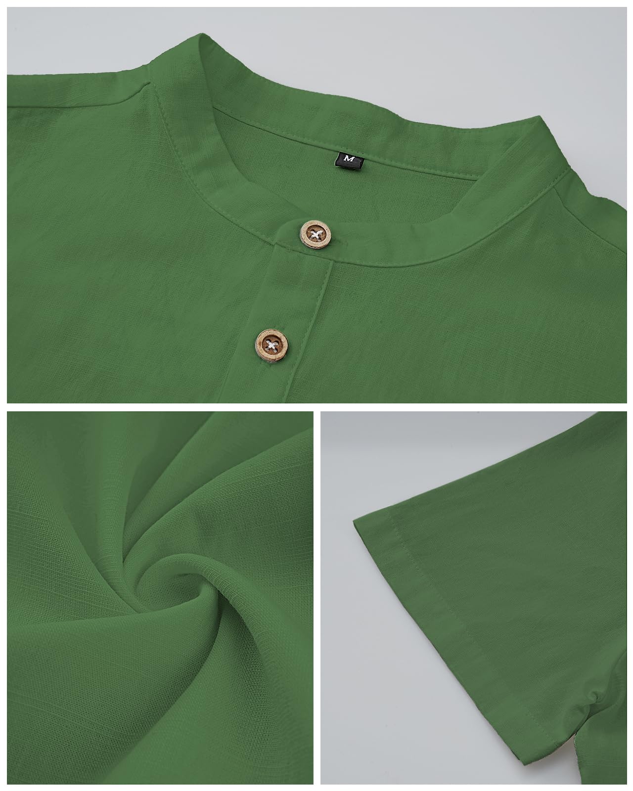 HMIYA Herren Sommerhemd Baumwolle Leinen Kurzarm Hemd Herren Henley-Kragen Lässiges Regular Fit Shirts