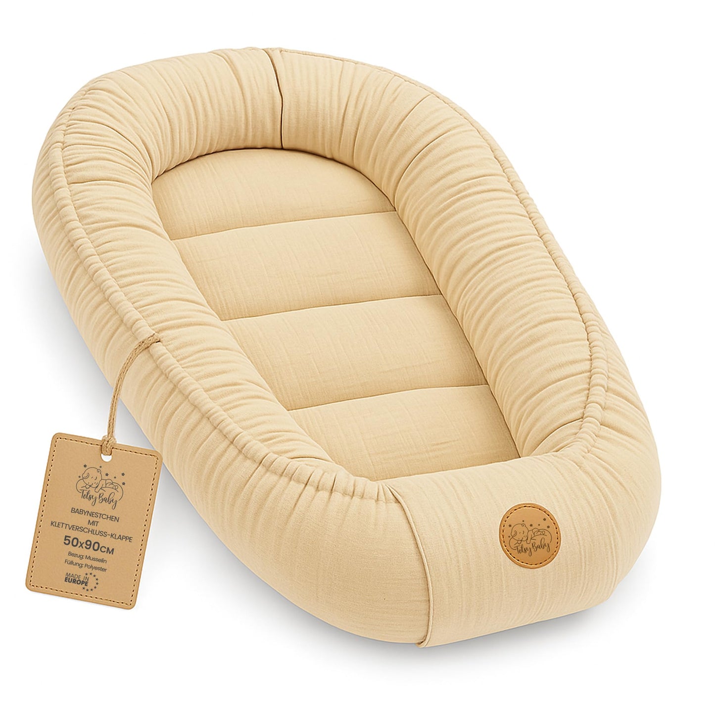 Musselin Babynest Nestchen Baby 90x50 cm - Babynestchen Neugeborene Nest für Kinder Bett und Babybett tragbar Kuschelnest Coccon für Jungen und Mädchen Baumwolle Grau