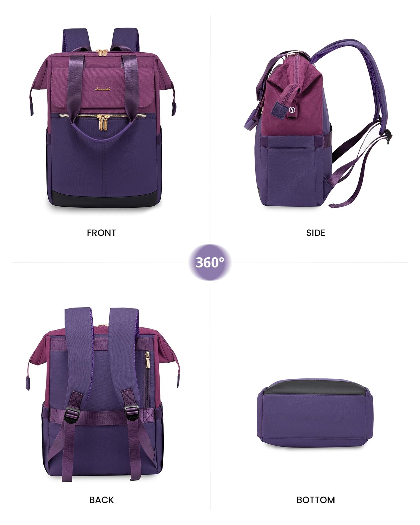 LOVEVOOK Rucksack Damen, Laptop Schulrucksack Wasserdicht, Schultasche Teenager Backpack Women Elegant Tagesrucksäcke Handtasche 2 in 1, 15,6 Zoll Arbeitstasche Lehrertasche Reiserucksack für Uni Büro