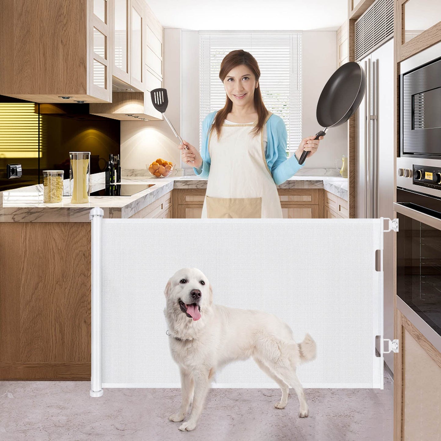 Retractable Stair Safety Gate for Babies, 0-150 cm Wide, Baby Barrier, Cat and Dog Barrier, One-Handed Operation, Suitable for Indoor & Outdoor Use (150 cm, Black)