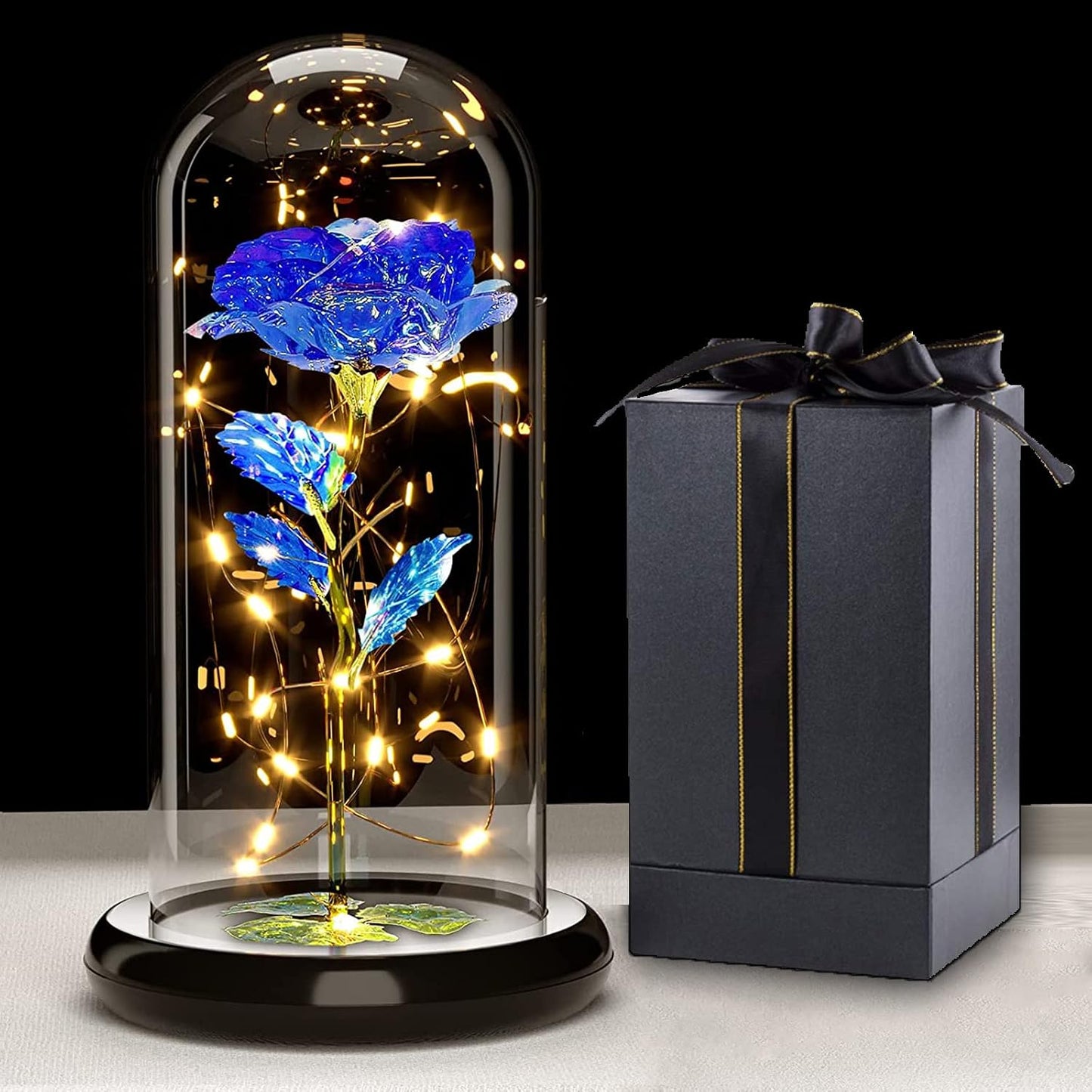 Touloube Geschenke Für Frauen, Galaxy Rose Blume Geschenk, Infinity Rose in Glaskuppel, LED-Lichterkette auf der Kristallrose, Geschenk für Frauen,Hochzeit,Muttertag,Jahrestag und Geburtstag