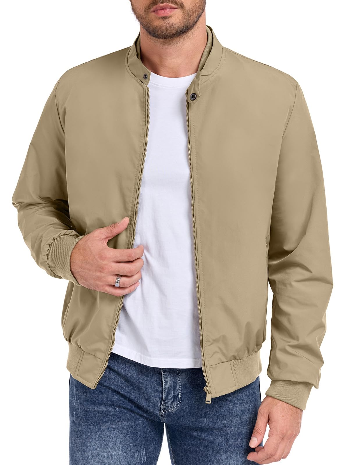 HOTIAN Herren Jacke Leichte Windbreaker Bomberjacke mit Stehkragen Jacke Übergangsjacke Freizeit jacke mit Reißverschlusstaschen
