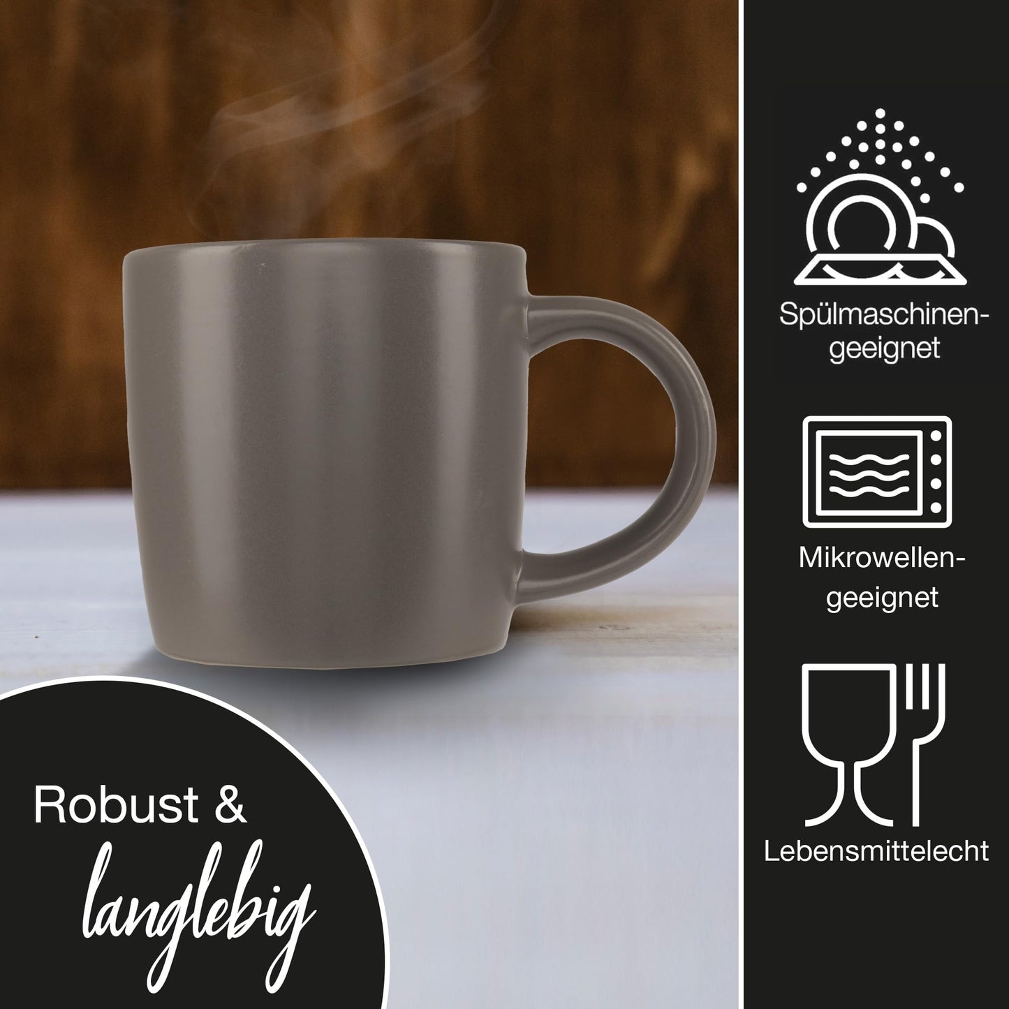 Moritz & Moritz NORDIC Geschirrset 6 Personen 18-teilig Taupe - Elegantes Teller Set aus hochwertigem Steinzeug - Geschirr Set aus 6x Dinnerteller, 6x Dessertteller, 6x Suppenteller