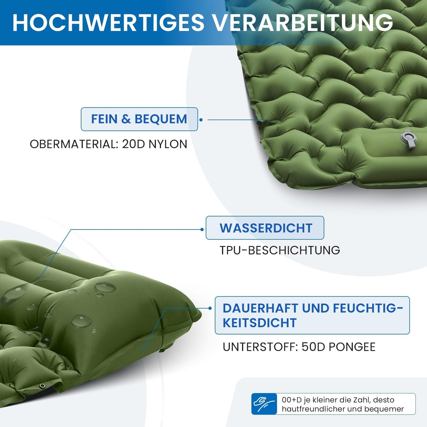 KingCamp Camping Isomatte Selbstaufblasend mit Fußpumpe, Luftmatratze 1 Personen mit integrierten Kopfkissen Outdoor Ultraleichte Campingmatte kleines Packmass, für Camping, Wandern, Trekking