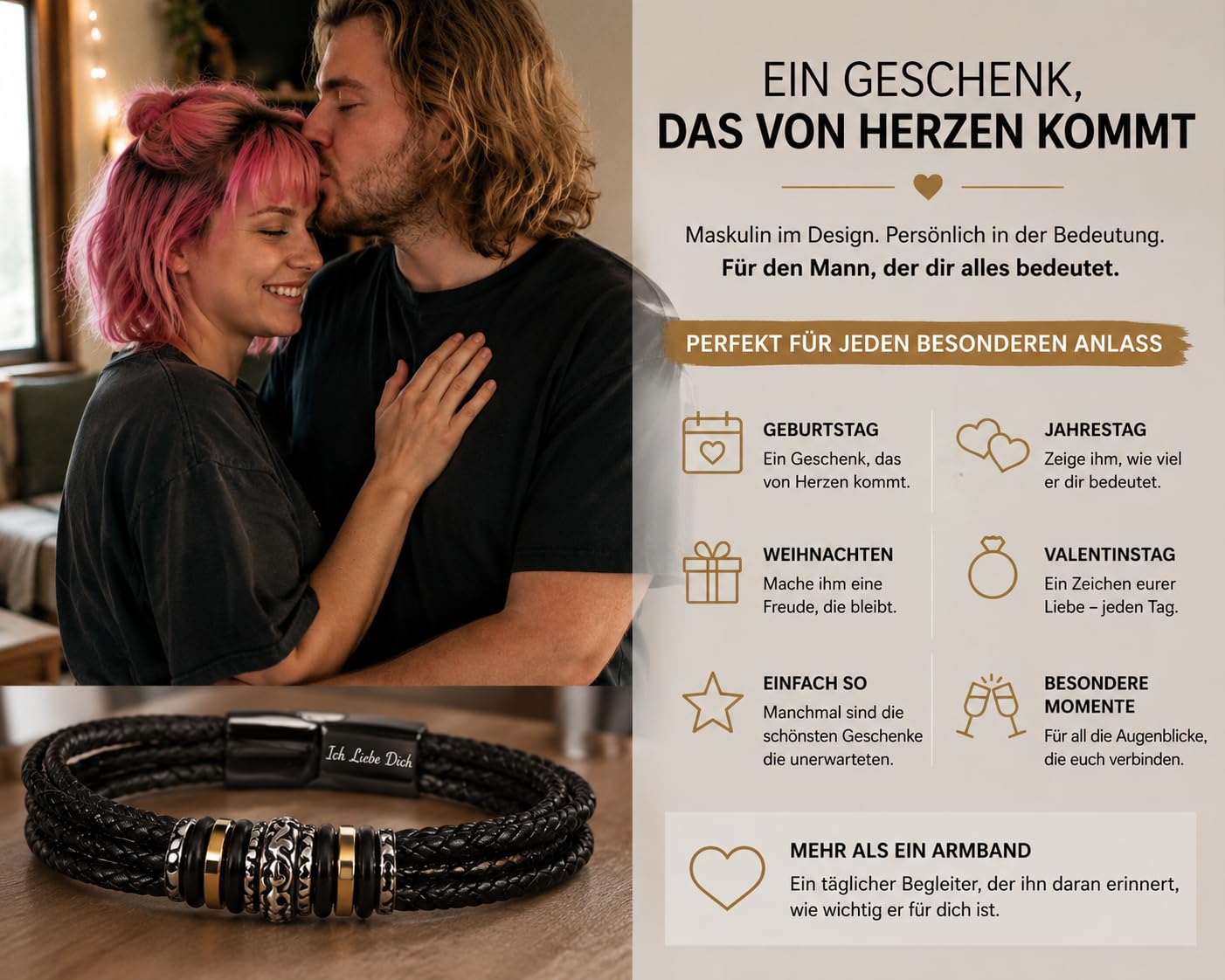 Geschenke Für Männer - Ich Liebe Dich Geschenke für Männer, Für Freund, Lederarmband Herren, Geburtstagsgeschenk Für Männer, Geschenk Für Ihn, Mit Gravur