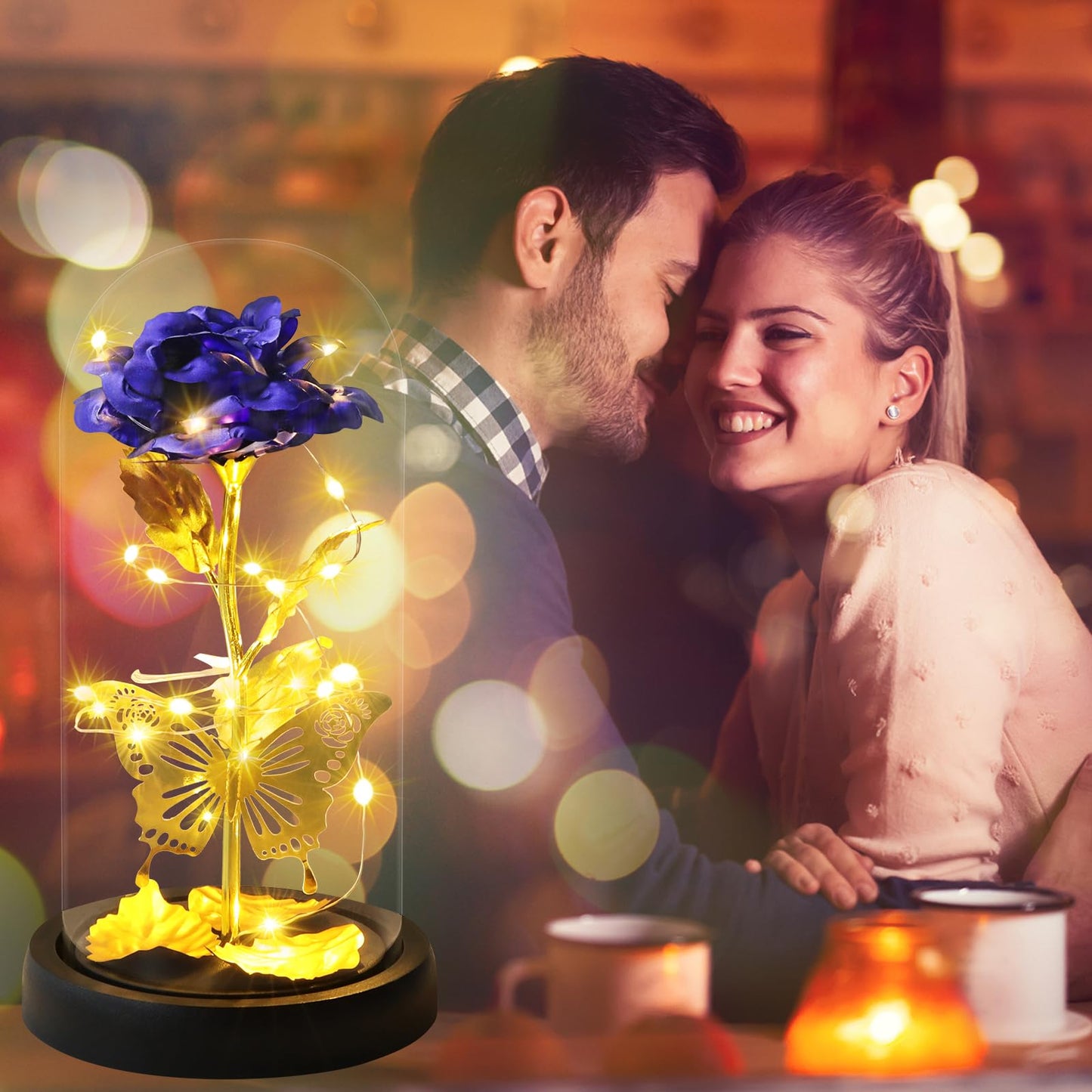 Touloube Geschenke Für Frauen, Galaxy Rose Blume Geschenk, Infinity Rose in Glaskuppel, LED-Lichterkette auf der Kristallrose, Geschenk für Frauen,Hochzeit,Muttertag,Jahrestag und Geburtstag