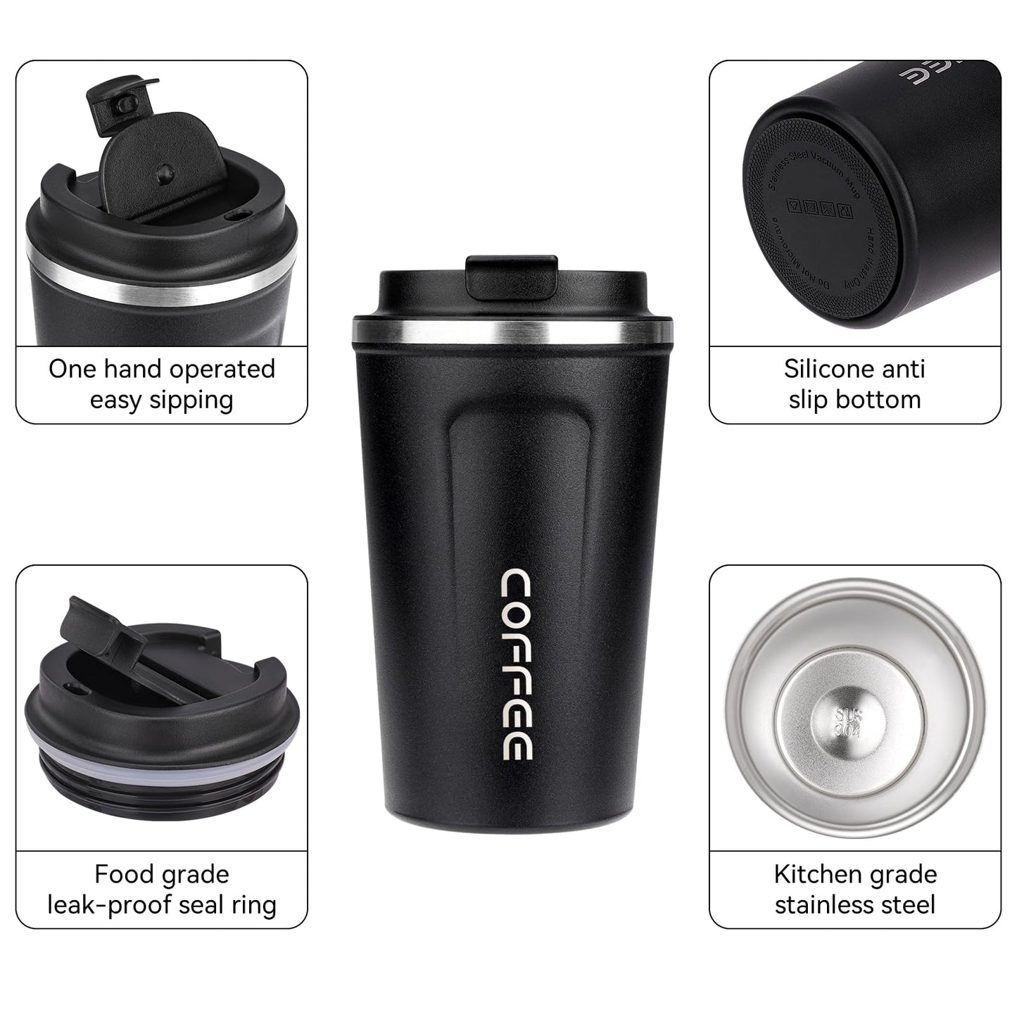 ERBO Kaffeebecher to go, Thermobecher Edelsthal, Auslaufsicher Kaffeetasse Kaffeebecher mit Deckel, Kaffeetasse Thermobecher für Unterwegs Umweltfreundlich, Weiß 380ml