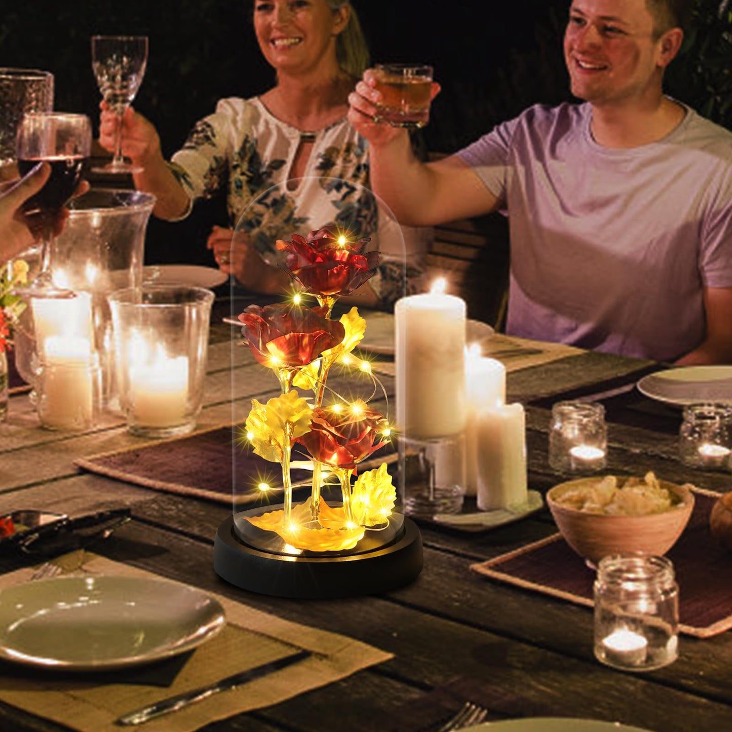 Touloube Geschenke Für Frauen, Galaxy Rose Blume Geschenk, Infinity Rose in Glaskuppel, LED-Lichterkette auf der Kristallrose, Geschenk für Frauen,Hochzeit,Muttertag,Jahrestag und Geburtstag