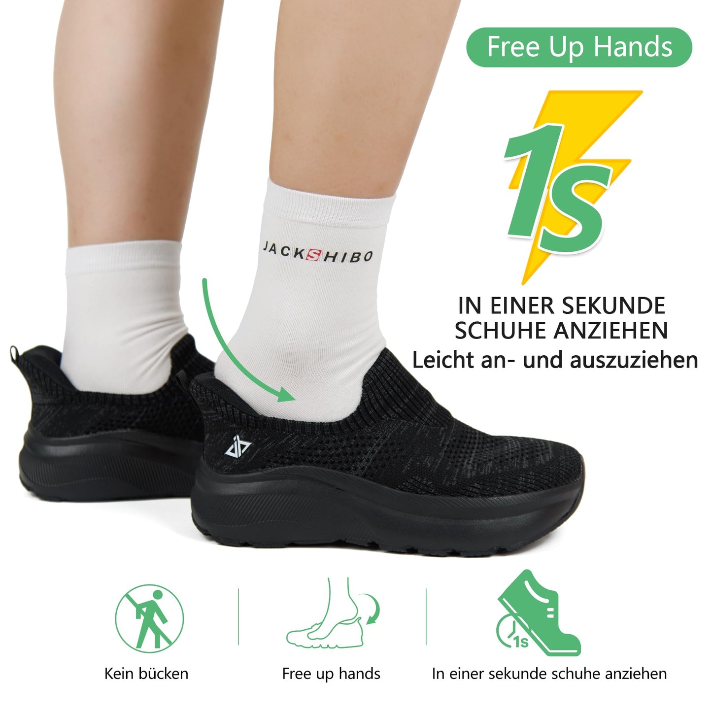 JACKSHIBO Hände frei Slip in Damen Schuhe Slip on Sneakers Fußbogenstütze Orthopädische Schuhe Memory Foam Walkingschuhe Mit Weite Zehenbox Nullabsatz Sohlen