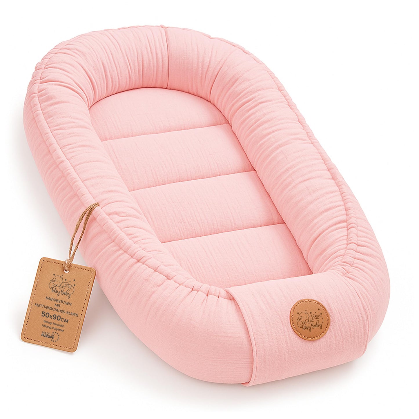 Musselin Babynest Nestchen Baby 90x50 cm - Babynestchen Neugeborene Nest für Kinder Bett und Babybett tragbar Kuschelnest Coccon für Jungen und Mädchen Baumwolle Grau