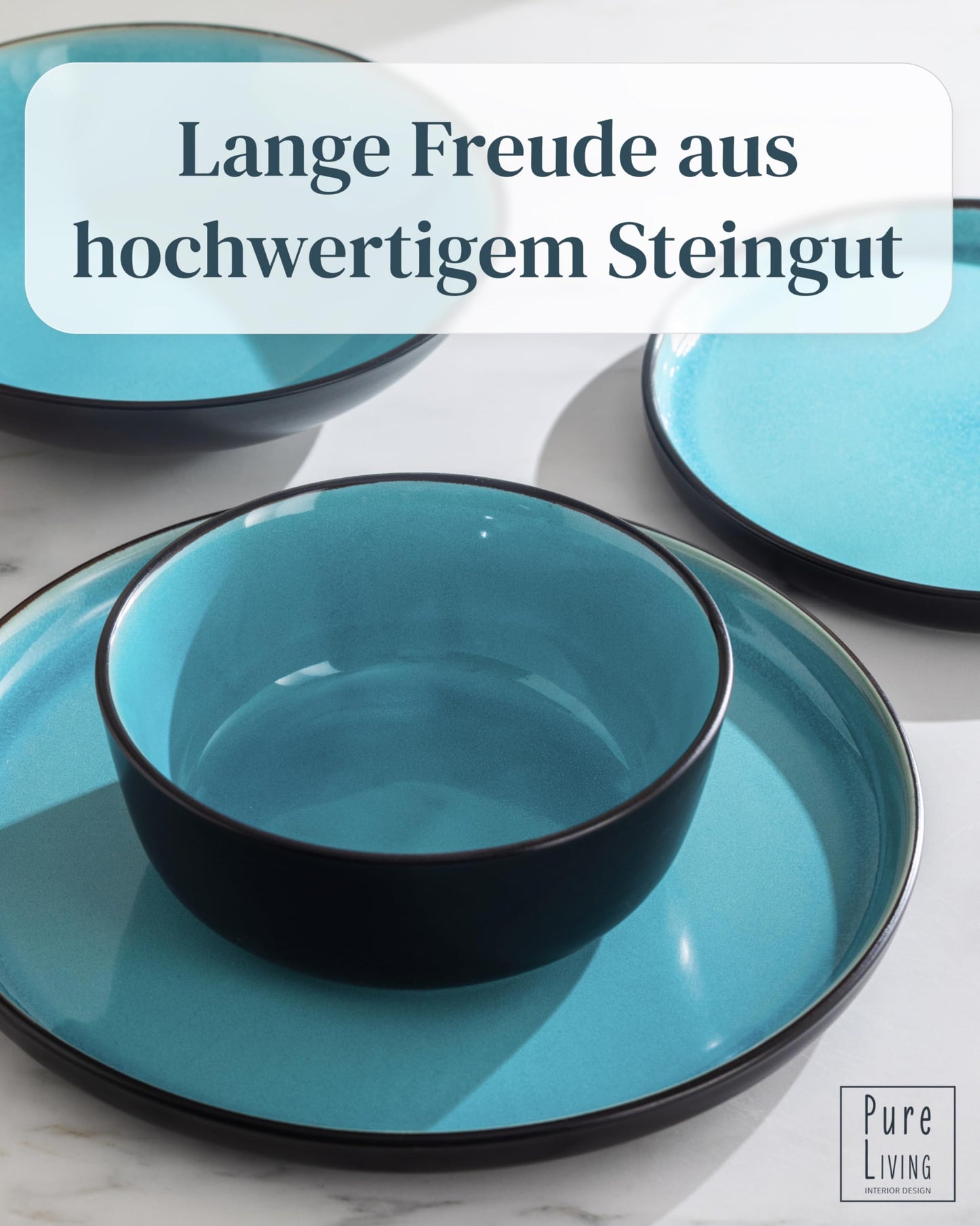 Steingut Frühstücksteller 6 Pers. Ibiza Hochwertiges Mediterranes TEST SEHR GUT Dessertteller Set - Kuchenteller spülmaschinen- und kratzfest - Kleine Teller, Salatteller Pure Living in Petrol