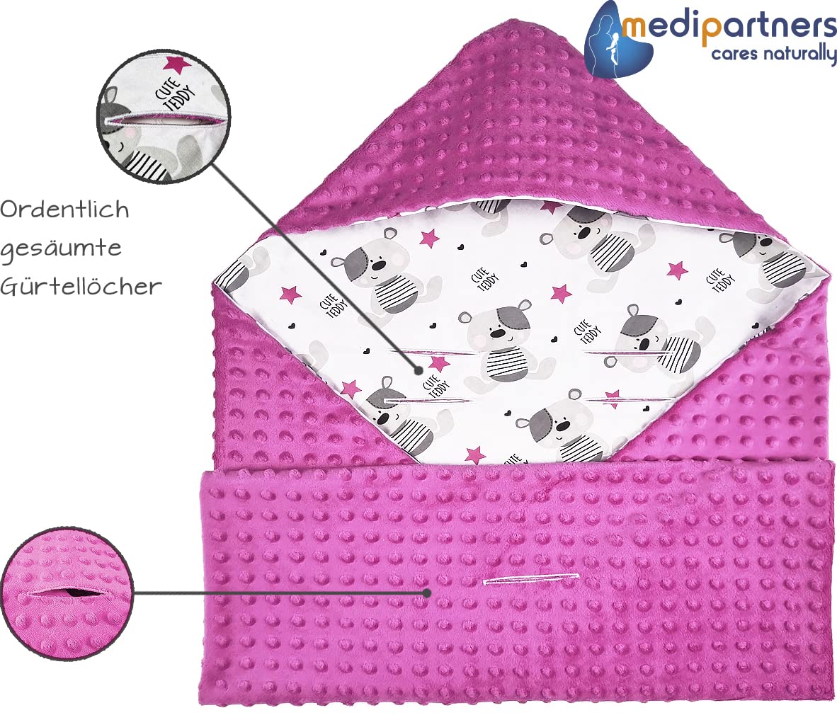 Medi Partners Einschlagdecke Baby Babyschale 100% Baumwolle für Sommer 85x85cm Kinderwagen Kuscheldecke universal Baby Decke Einschlagdecken Babydecke Buggy Autositz (weiße Sterne mit grauen Minky