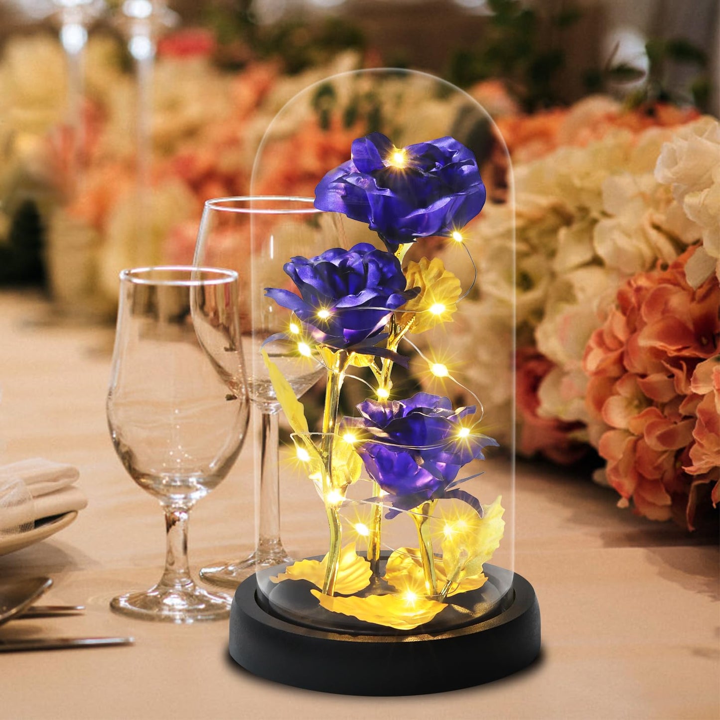 Touloube Geschenke Für Frauen, Galaxy Rose Blume Geschenk, Infinity Rose in Glaskuppel, LED-Lichterkette auf der Kristallrose, Geschenk für Frauen,Hochzeit,Muttertag,Jahrestag und Geburtstag