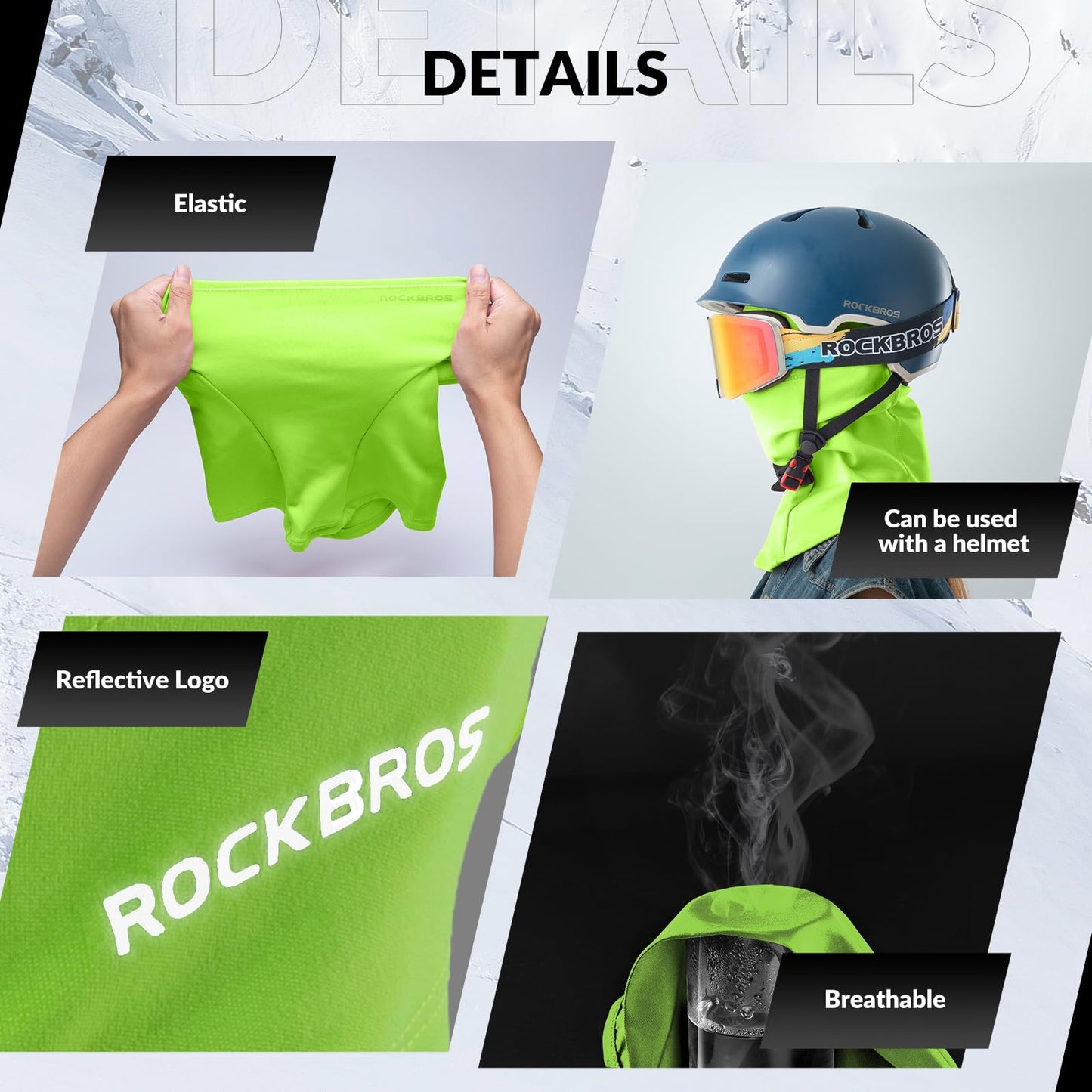 ROCKBROS Sturmhaube Balaclava Skimaske Winddicht Warm für Fahrrad Ski Motorrad Winter Unisex Einheitsgröße