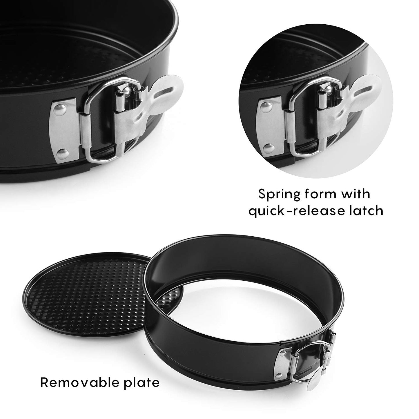 EKKONG Kuchenform Rund Inspiration Springform Cake Pans Runde Backform mit Flachboden Kuchenformen auslaufsicher, antihaftbeschichtet, 3 Größen Enthält 10.16cm/17.78cm/22.86cm