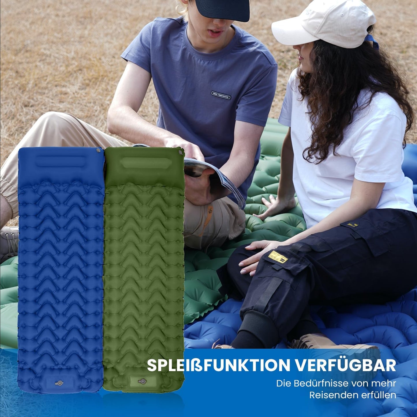 KingCamp Camping Isomatte Selbstaufblasend mit Fußpumpe, Luftmatratze 1 Personen mit integrierten Kopfkissen Outdoor Ultraleichte Campingmatte kleines Packmass, für Camping, Wandern, Trekking