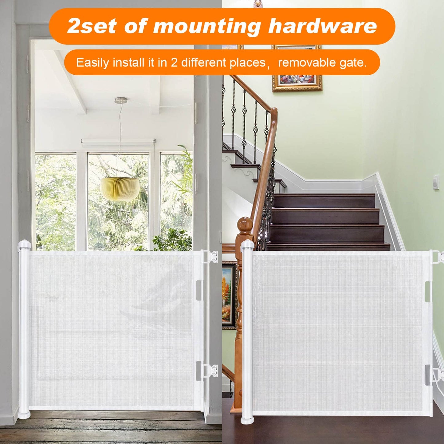 Retractable Stair Safety Gate for Babies, 0-150 cm Wide, Baby Barrier, Cat and Dog Barrier, One-Handed Operation, Suitable for Indoor & Outdoor Use (150 cm, Black)