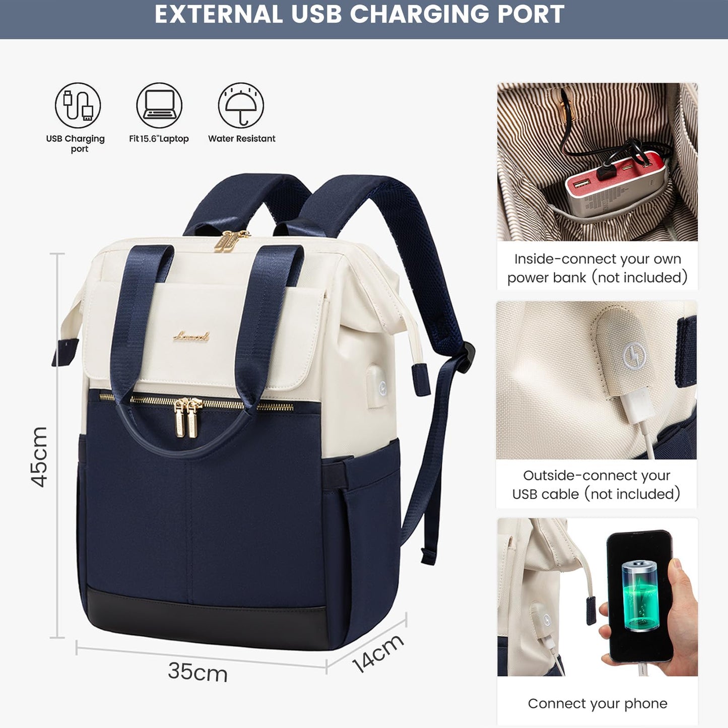 LOVEVOOK Rucksack Damen, Laptop Schulrucksack Wasserdicht, Schultasche Teenager Backpack Women Elegant Tagesrucksäcke Handtasche 2 in 1, 15,6 Zoll Arbeitstasche Lehrertasche Reiserucksack für Uni Büro