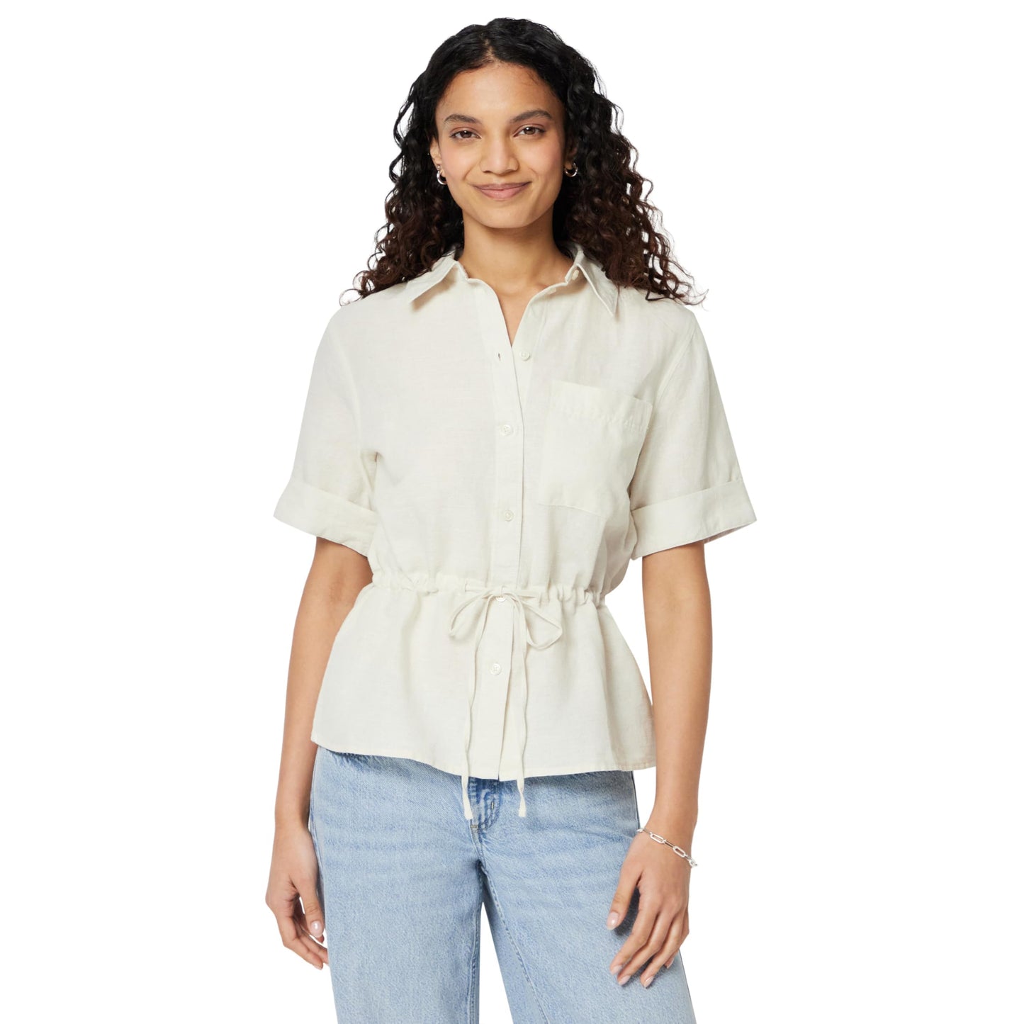 Amazon Essentials Damen Leinen-Bluse mit Verstellbarer Taille