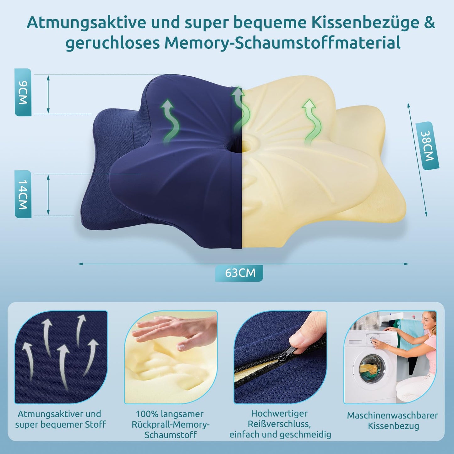 DONAMA Memory Foam Kissen ergonomisches Nackenkissen Kopfkissen Seitenschläferkissen für Seiten, Rücken & Bauchschläfer