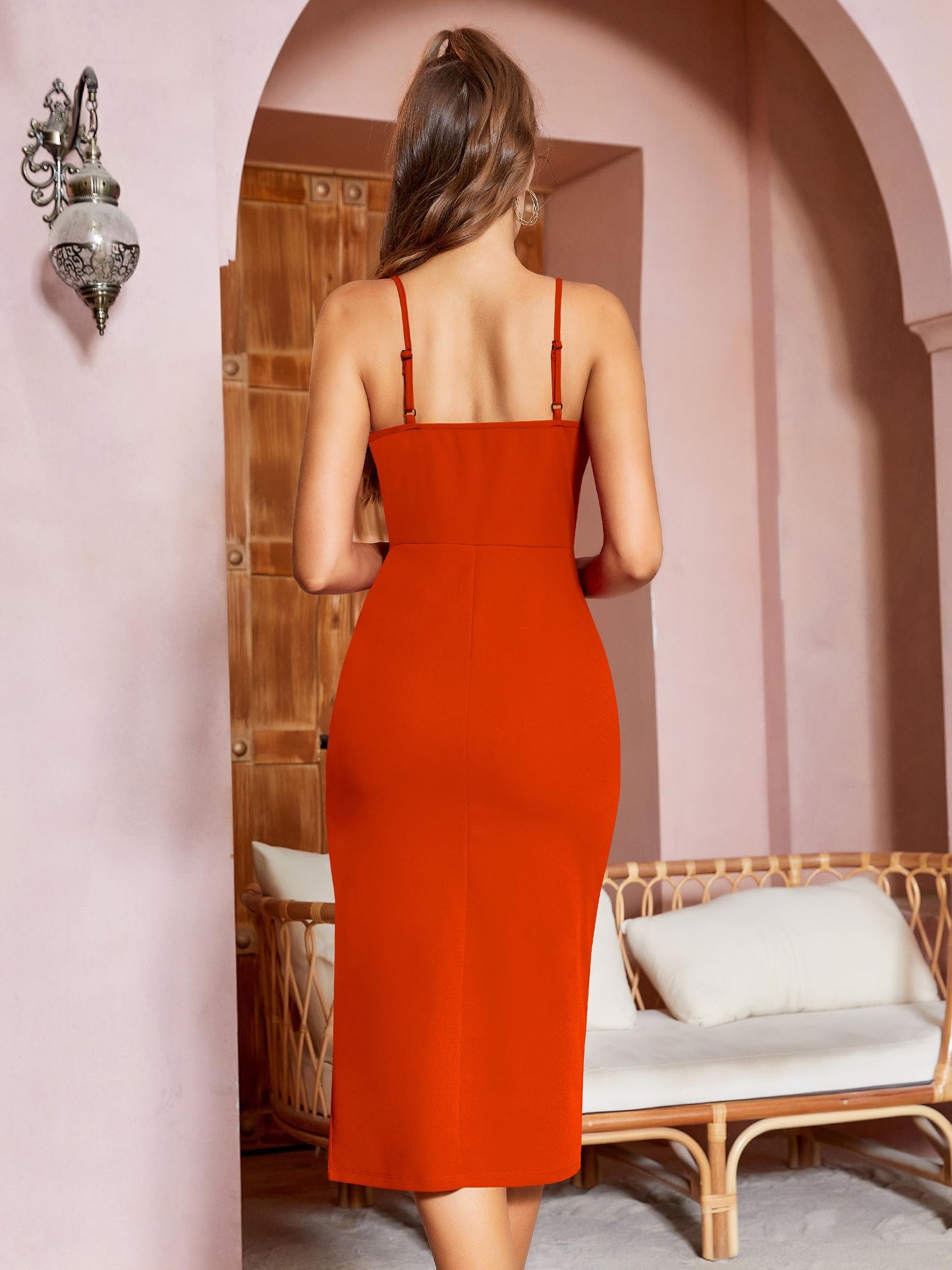 Missufe Damen Cocktailkleid Partykleid Wickelkleid Sommerkleid Midikleid Festliche Elegant Bodycon Hochzeit Ärmellos Spaghettiträger Abendkleider