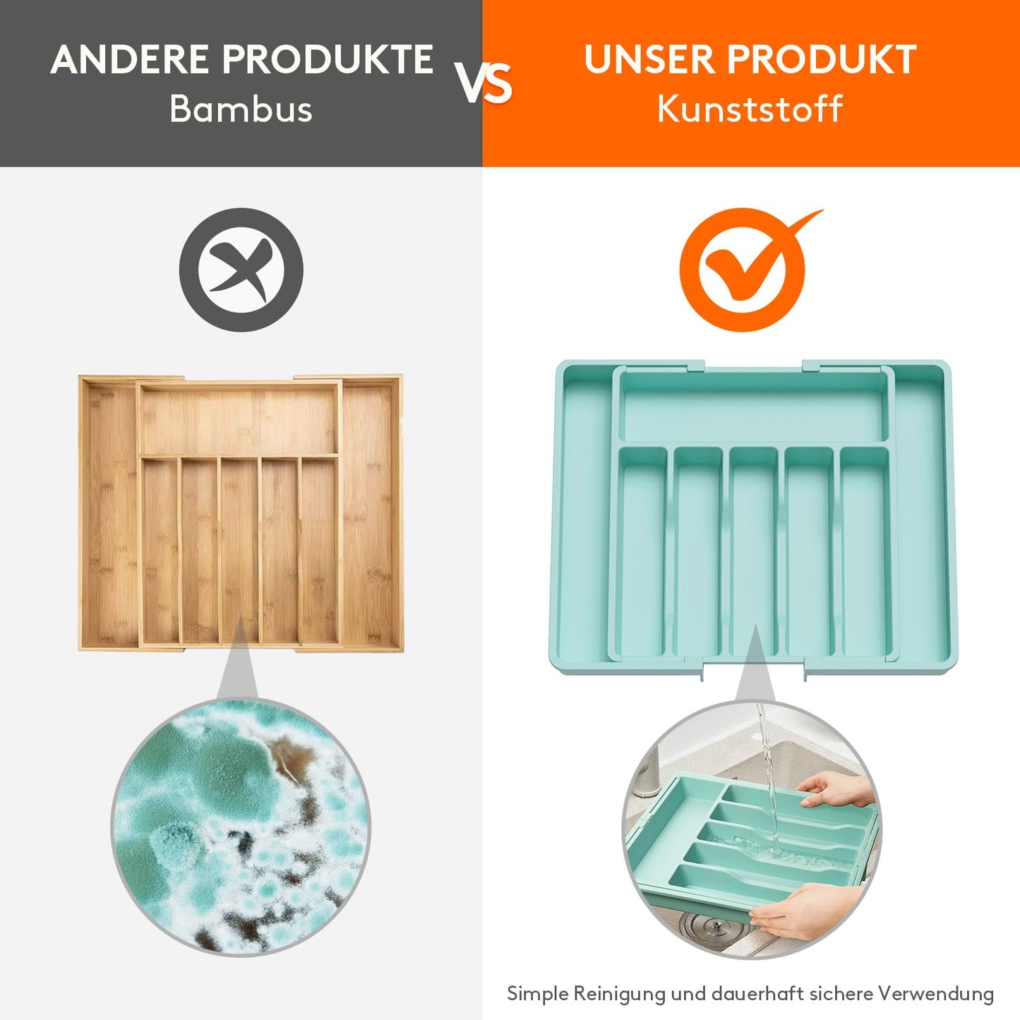 Lifewit Besteckkasten für Schubladen,verstellbarer Besteckhalter Utensilienhalter für Küchenschubladen, Schubladeneinsatz Besteckeinsatz für Küche Organizer aus Kunststoff für Löffel,Gabeln, Schwarz