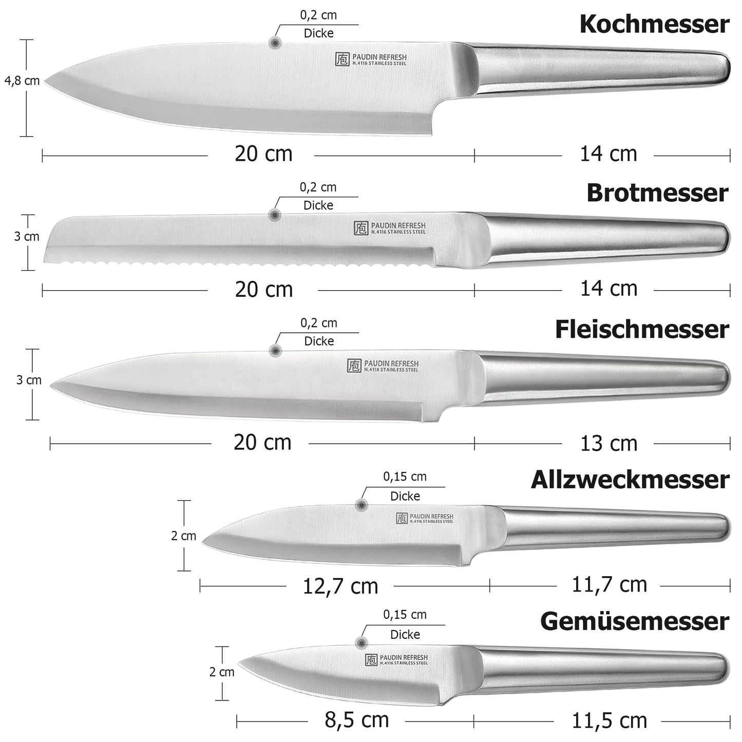 PAUDIN Messerblock, 14-teiliges Messer-Set für die Küche, scharf, hochwertiges deutsches Edelstahlmesser-Set mit Holzblock, Messerschäfer und Schere